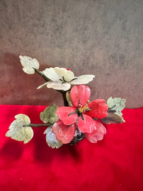Vintage Chinese Jade Tree Blossom with Marble Base (1 of 5)
