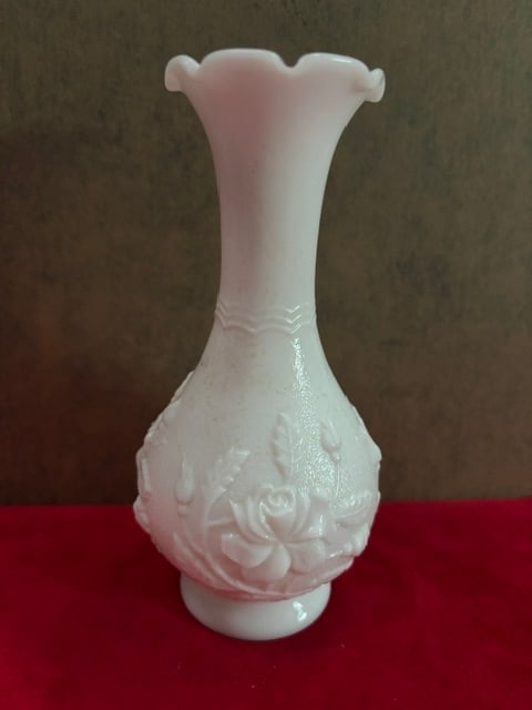 1960's Imperial Glass Milkglass Bud-vase - Raised Rose (1 of 4)