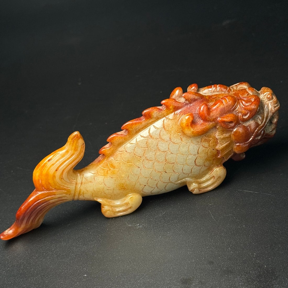 Old Chinese Hetian Jade Carved Fish-Dragon Figure (1 of 9)