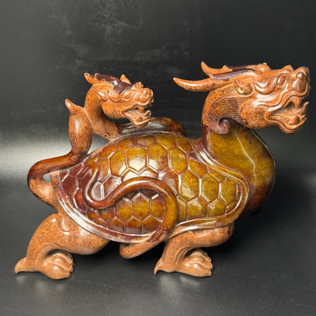 Old Chinese Hetian Jade Carved Dragon Turtle Statue, Mythical Beast: Dimensions: 190 × 150 × 94 mm Weight: 2280 g