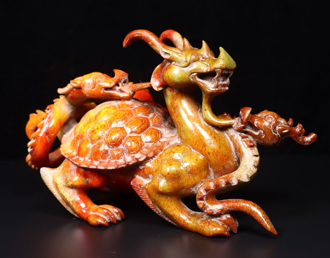 Old Collection Hetian Jade Carved Dragon Turtle Statue: Material: Hetian Jade Dimensions: L 28.5 cm / W 14.6 cm / H 17 cm Weight: 3503 g
