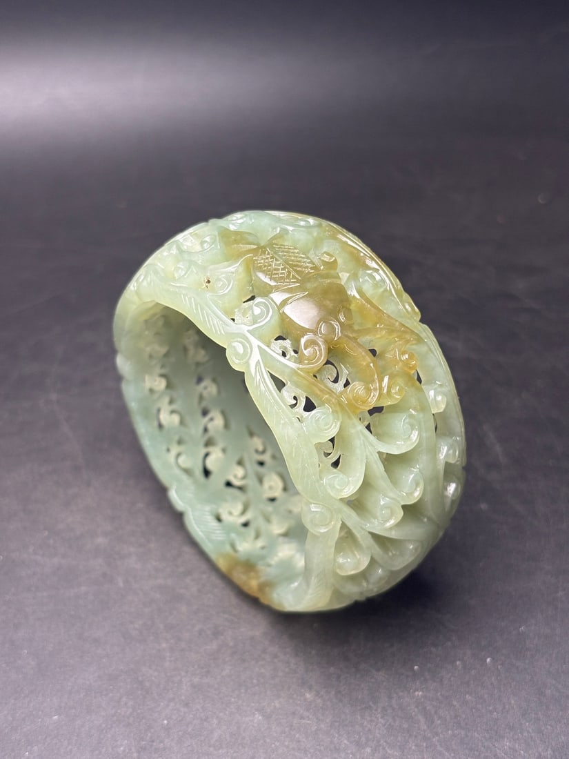 Exquisite Hollow Carved Hetian Jade Bangle (1 of 9)
