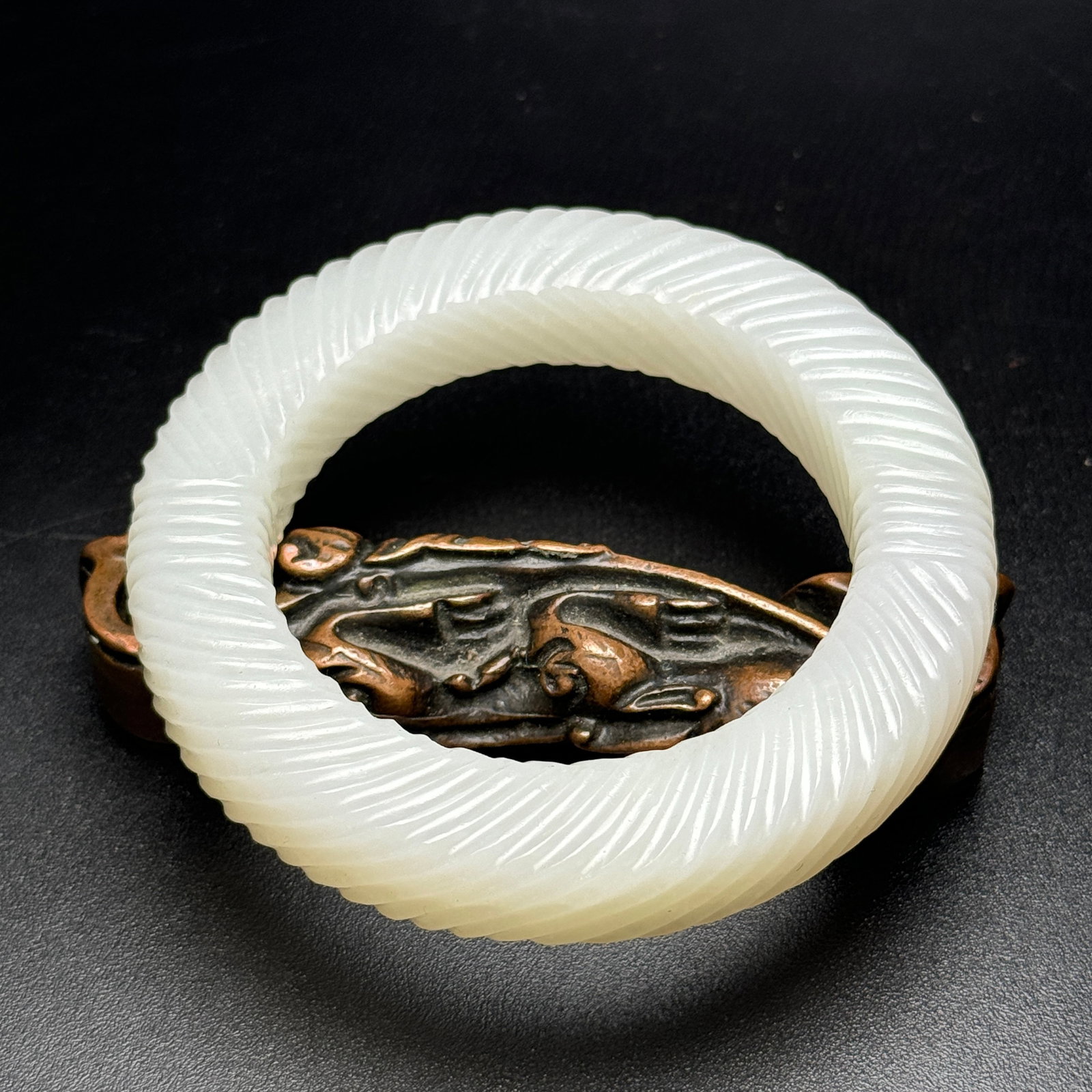 Antique Exquisite Twisted Thread Pattern Hetian Jade Bangle (1 of 9)
