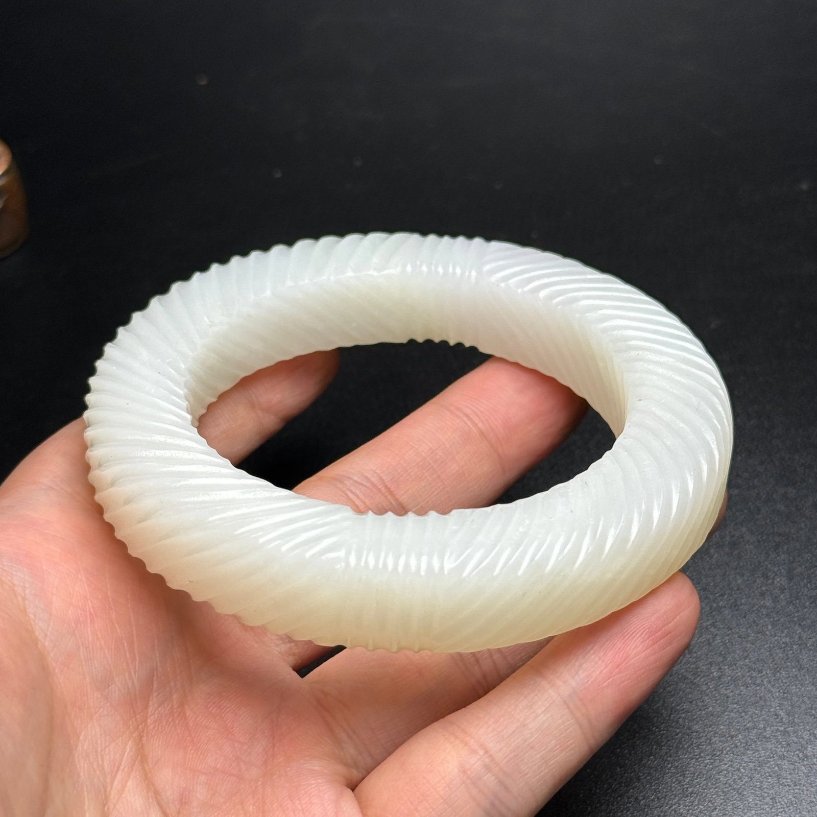 Antique Exquisite Twisted Thread Pattern Hetian Jade Bangle - 9