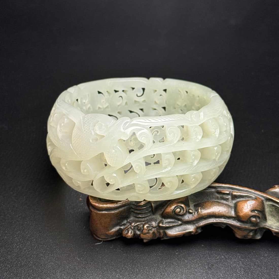 Exquisite Hollow Carved Hetian Jade Bangle (1 of 8)