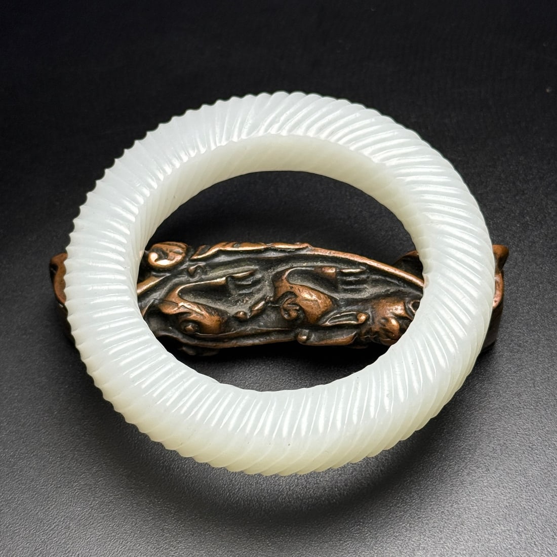 Antique Exquisite Hetian Jade Spiral Pattern Bangle: Size and Weight: Inner Diameter: 59 mm Outer Diameter: 87 mm Width: 14 mm Weight: 119 g