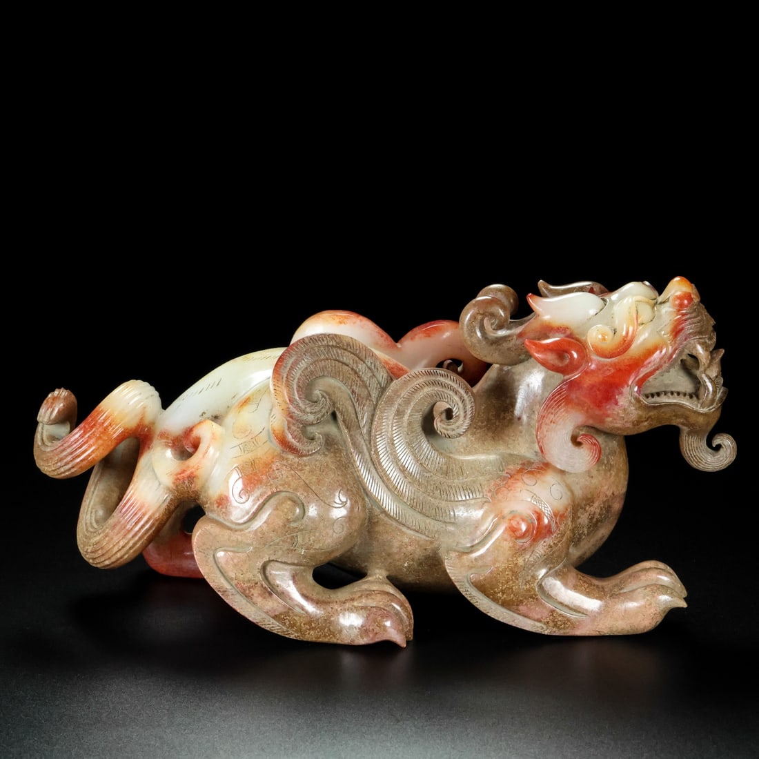 Old Collection Hetian Jade Carved Auspicious Beasts Statue (1 of 9)