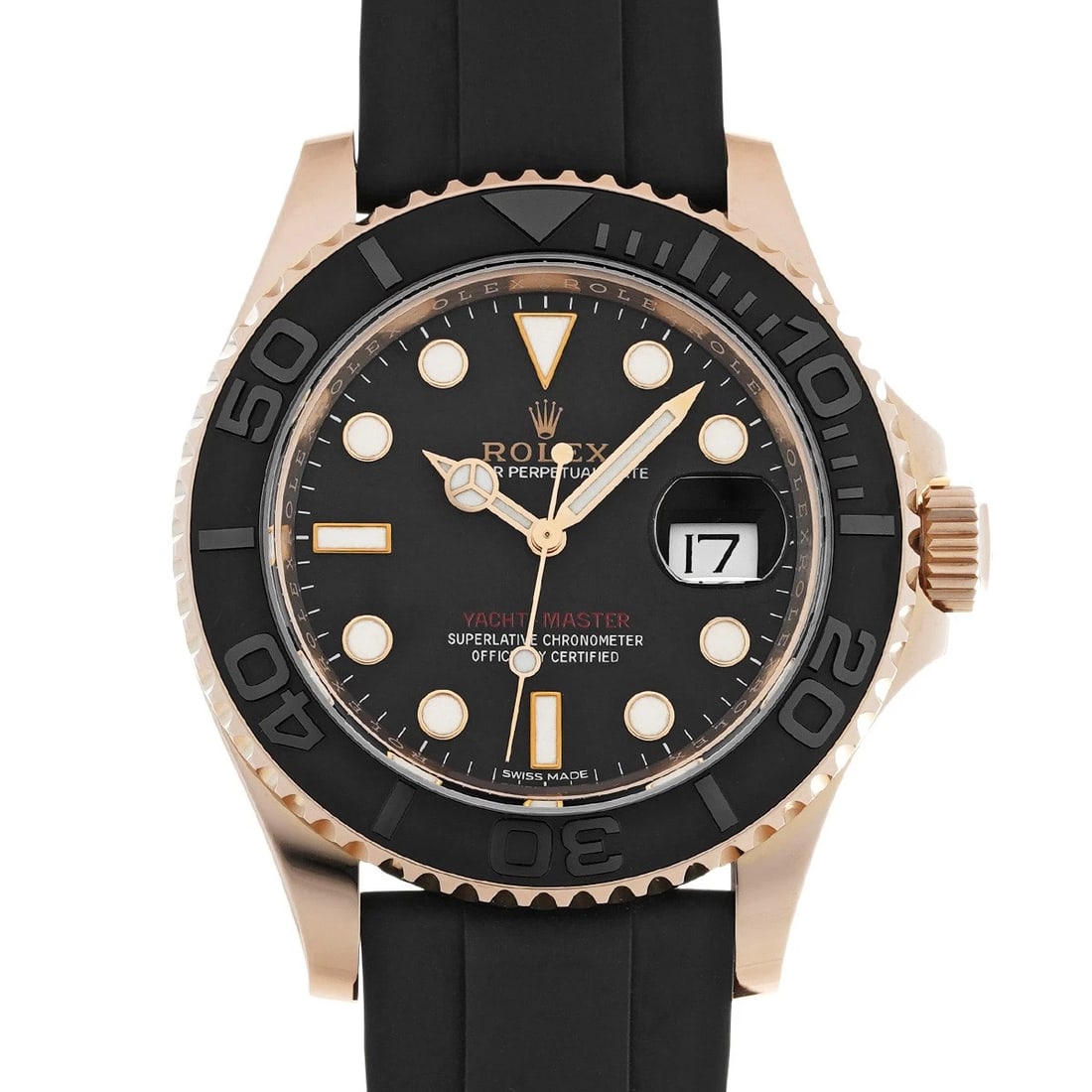 ROLEX Yacht-Master 40 116655 Black WATCH: Condition:Pre-owned Genre:Wristwatch/mens Brand:ROLEX Model Number:116655 Movement:Mechanical Automatic / Cal.3135 Dial Color:Black Case:Everrose gold Windproof Material:Sapphire Crystal Glass Bezel:E