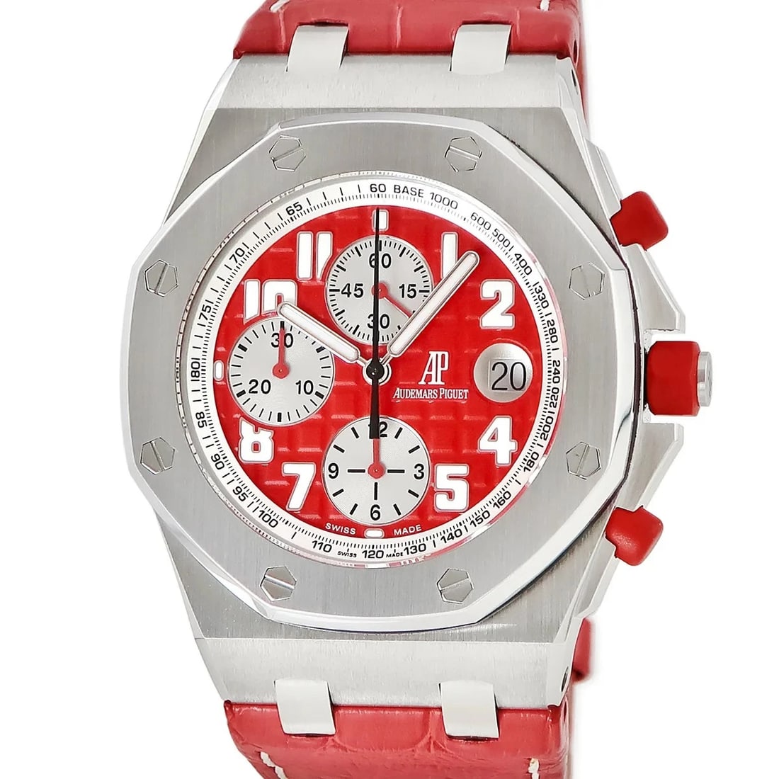 AUDEMARS PIGUET Royal Oak Offshore Chronograph 26108ST.OO.D066CR.01: Condition:Pre-owned Brand:AUDEMARS PIGUET Model / Name:AUDEMARS PIGUET Royal Oak Offshore Chronograph Reference No. (Ref):26108ST.OO.D066CR.01 Gender / Fit:Men's Dial Color:Red Case / Strap Material:S