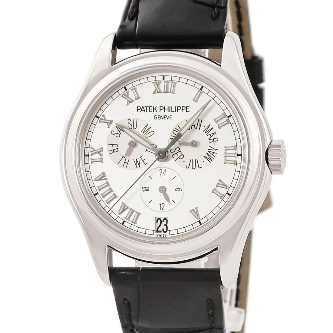 PATEK PHILIPPE Annual Calendar 5035G-024 Men's Automatic 37mm Watch: Condition:Pre-owned Brand:PATEK PHILIPPE Model / Name:PATEK PHILIPPE Annual Calendar Reference No. (Ref):5035G-024 Gender / Fit:Men's Dial Color:Silver Case / Strap Material:K18WG Genuine Leather Band