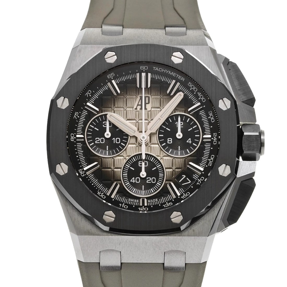 AUDEMARS PIGUET Royal Oak Offshore Chronograph 26420SO.OO.A600CA.01 WATCH: Condition:Pre-owned Genre:Wristwatch/mens Brand:AUDEMARS PIGUET Model Number:26420SO.OO.A600CA.01 Movement:Mechanical Automatic / Cal.4401 Dial Color:Smoke Light Brown/black Case:Stainless steel Windp