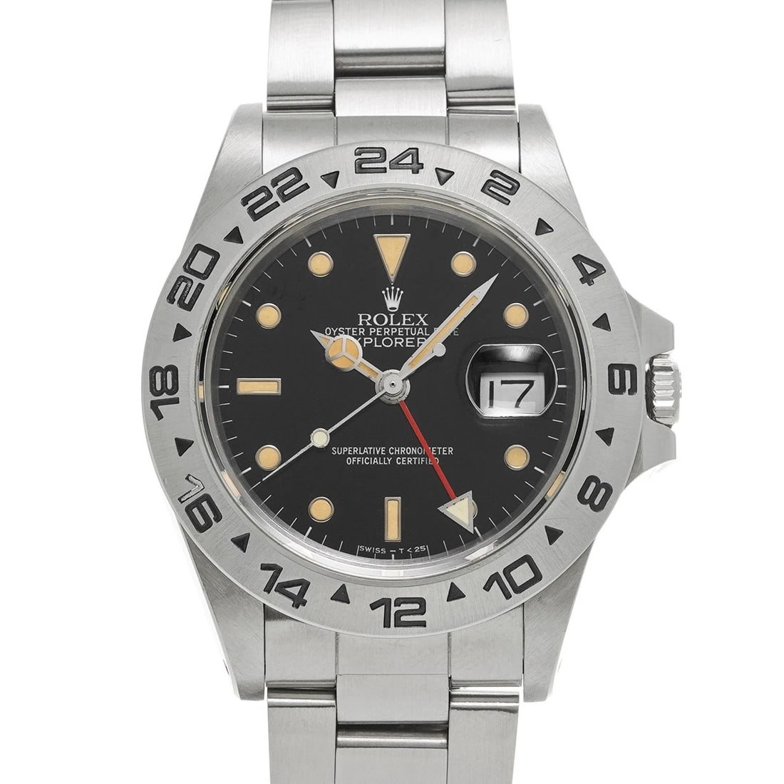 ROLEX Explorer II 16550 Black WATCH: Condition:Pre-owned Genre:Wristwatch/mens Brand:ROLEX Model Number:16550 Movement:Mechanical Automatic / Cal.3085 Dial Color:Black Case:Stainless steel Windproof Material:Sapphire Crystal Glass Bezel: