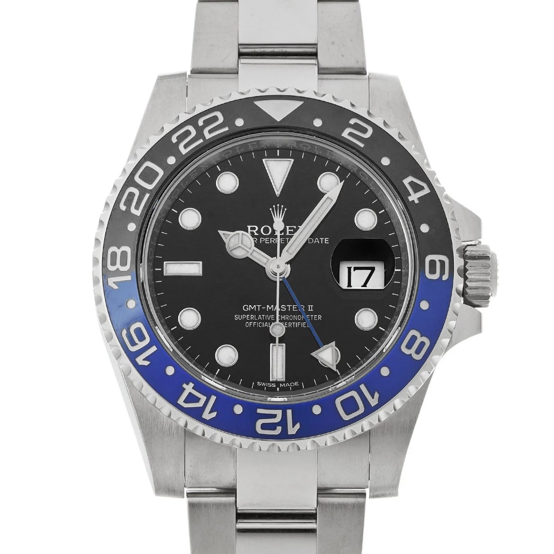 ROLEX GMT-MasterII 116710BLNR Black WATCH: Condition:Pre-owned Genre:Wristwatch/mens Brand:ROLEX Model Number:116710BLNR Movement:Mechanical Automatic / Cal.3186 Dial Color:Black Case:Stainless steel Windproof Material:Sapphire Crystal Glass B