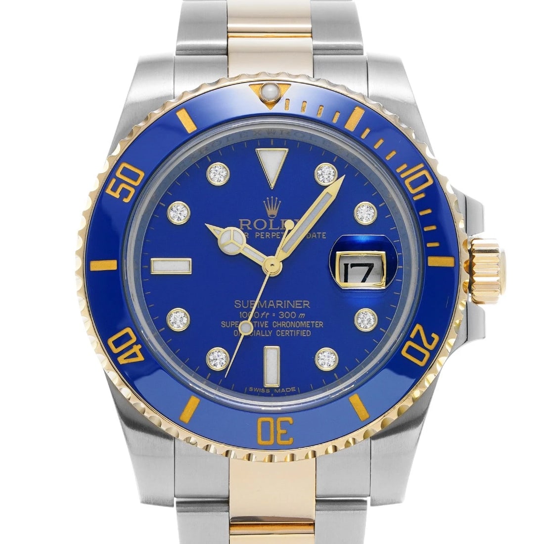 ROLEX Submariner date 116613GLB Blue/diamond WATCH: Condition:Pre-owned Genre:Wristwatch/mens Brand:ROLEX Model Number:116613GLB Movement:Mechanical Automatic / Cal.3135 Dial Color:Blue/diamond Case:Stainless steel Windproof Material:Sapphire Crystal G
