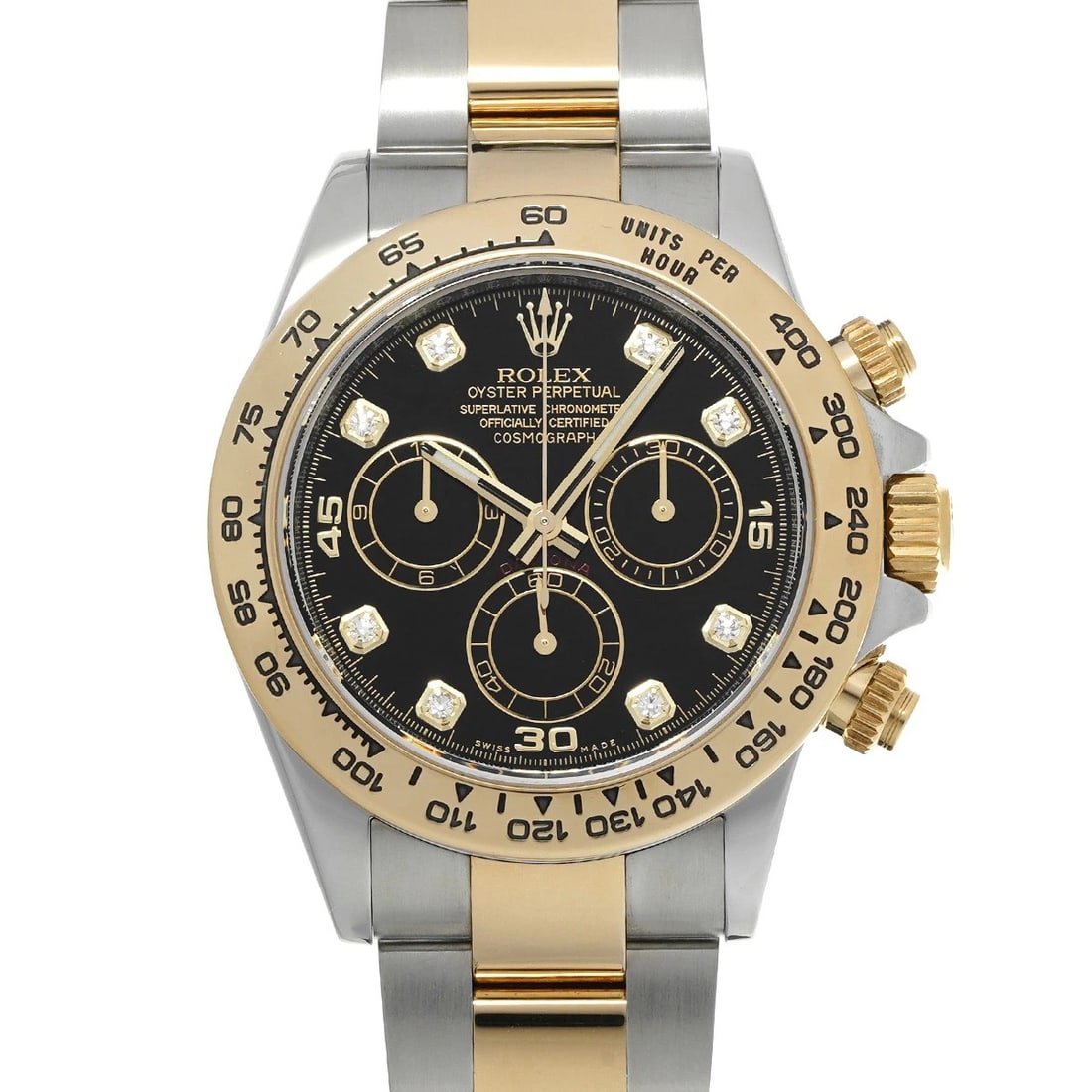 ROLEX Cosmograph Daytona 116503G Black/diamond WATCH: Condition:Pre-owned Genre:Wristwatch/mens Brand:ROLEX Model Number:116503G Movement:Mechanical Automatic / Cal.4130 Dial Color:Black/diamond Case:Stainless steel Windproof Material:Sapphire Crystal Gl