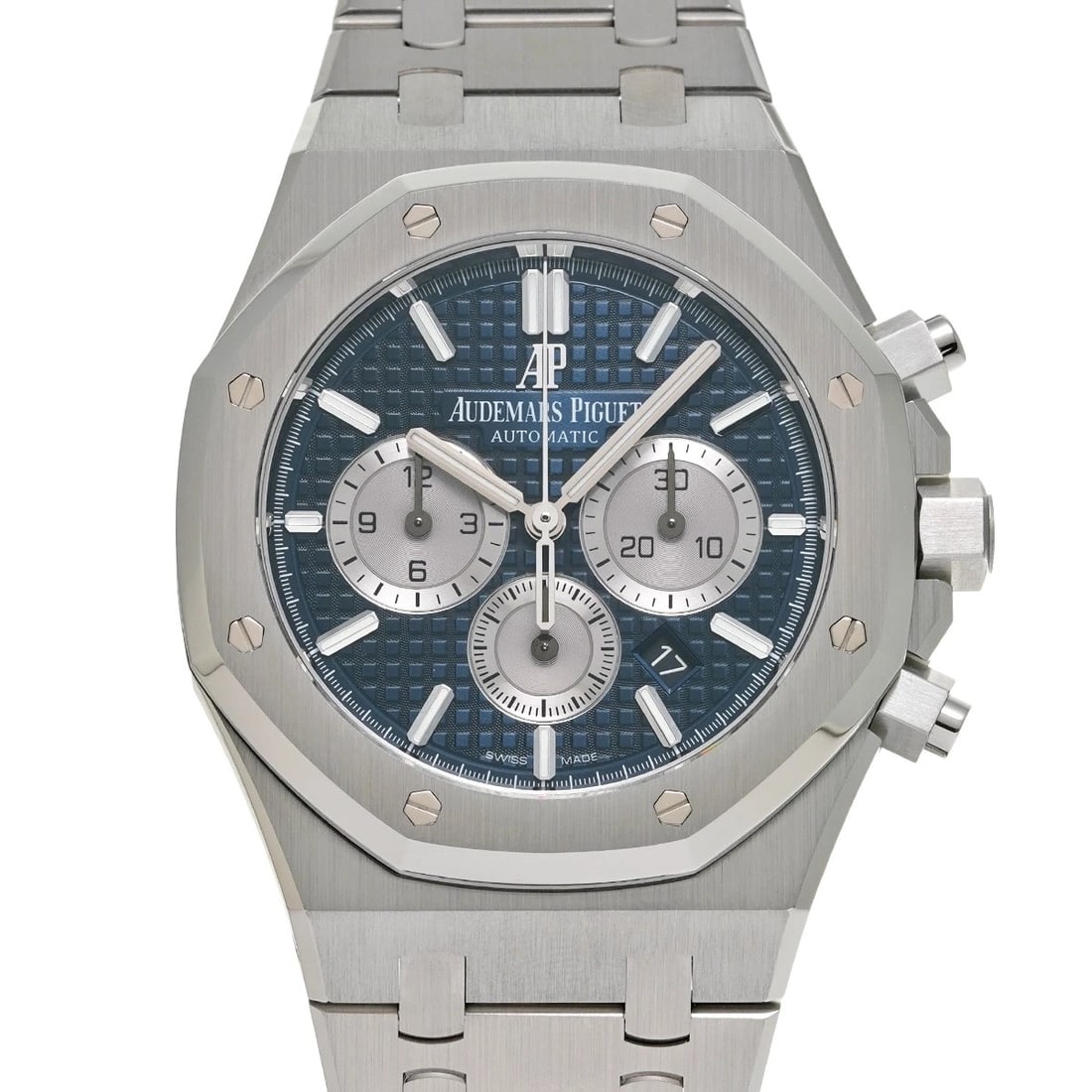 AUDEMARS PIGUET Royal Oak Chronograph 26331ST.OO.1220ST.01 blue/Rhodium WATCH: Condition:Pre-owned Genre:Wristwatch/mens Brand:AUDEMARS PIGUET Model Number:26331ST.OO.1220ST.01 Movement:Mechanical Automatic / Cal.2385 Dial Color:Blue/Rhodium Case:Stainless steel Windproof Materi