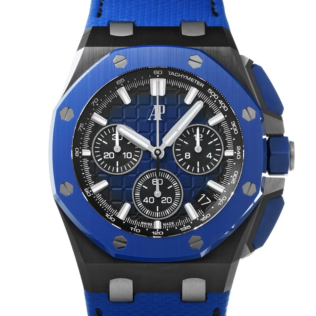 AUDEMARS PIGUET Royal Oak Offshore Chronograph 26420CE.OO.A043VE.01 Blue WATCH: Condition:Pre-owned Genre:Wristwatch/mens Brand:AUDEMARS PIGUET Model Number:26420CE.OO.A043VE.01 Movement:Mechanical Automatic / Cal.4401 Dial Color:Blue Case:Stainless steel Windproof Material:Sapph