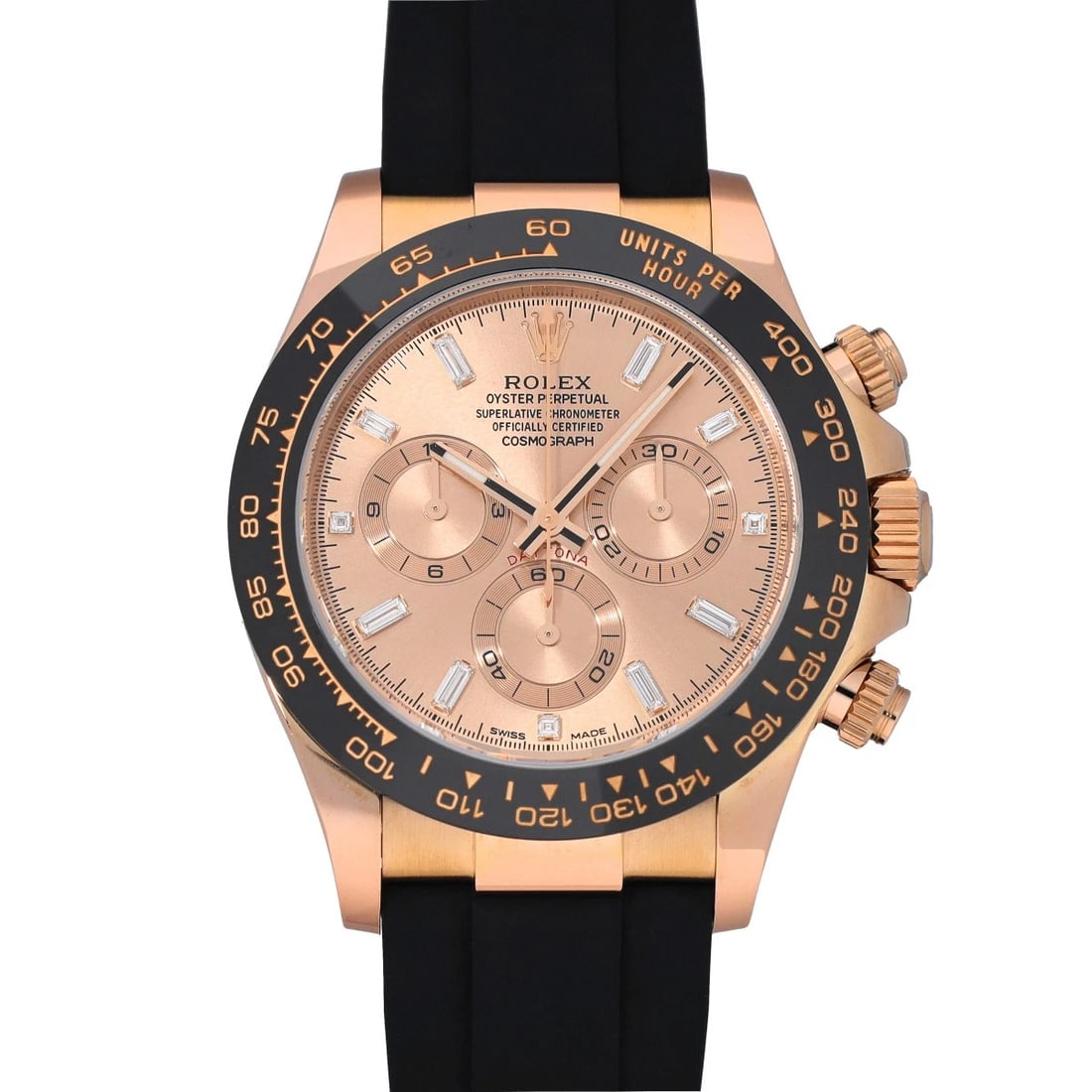 ROLEX Cosmograph Daytona 116515LNA Sundust/diamond WATCH: Condition:Pre-owned Genre:Wristwatch/mens Brand:ROLEX Model Number:116515LNA Movement:Mechanical Automatic / Cal.4130 Dial Color:Sundust/diamond Case:Everrose gold Windproof Material:Sapphire Crystal 