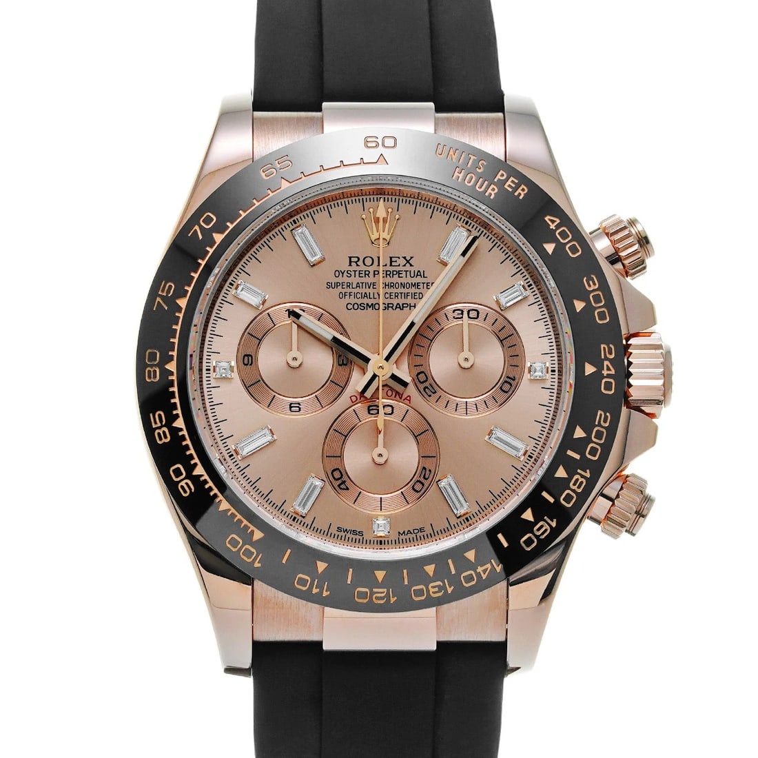 ROLEX Cosmograph Daytona 116515LNA Rose Color/diamond WATCH: Condition:Pre-owned Genre:Wristwatch/mens Brand:ROLEX Model Number:116515LNA Movement:Mechanical Automatic / Cal.4130 Dial Color:Rose color/diamond Case:Everrose gold Windproof Material:Sapphire Cryst