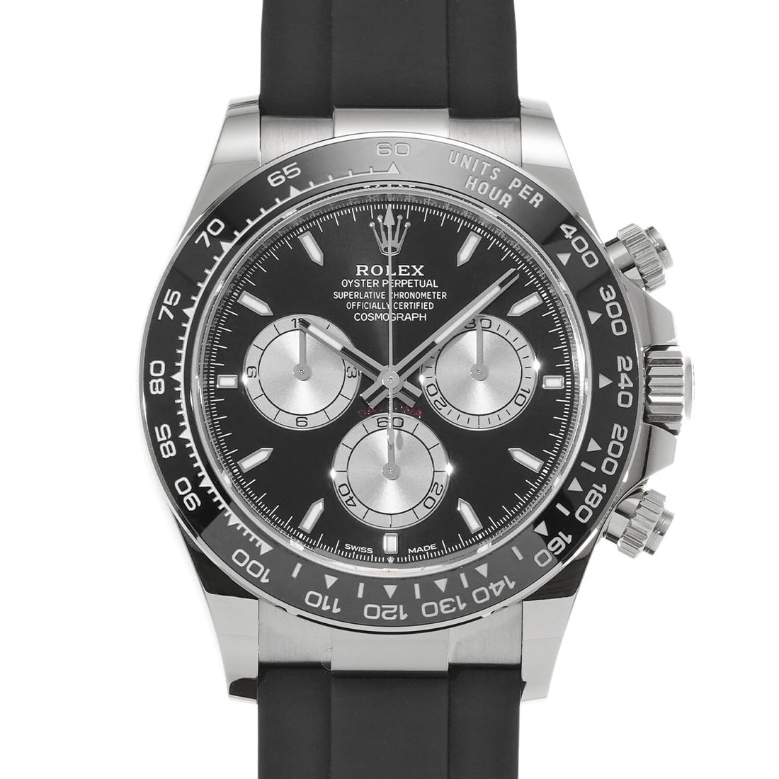 ROLEX Cosmograph Daytona 126519LN Bright Black/steel WATCH: Condition:Pre-owned Genre:Wristwatch/mens Brand:ROLEX Model Number:126519LN Movement:Mechanical Automatic / Cal.4131 Dial Color:Bright black/steel Case:White gold Windproof Material:Sapphire Crystal G
