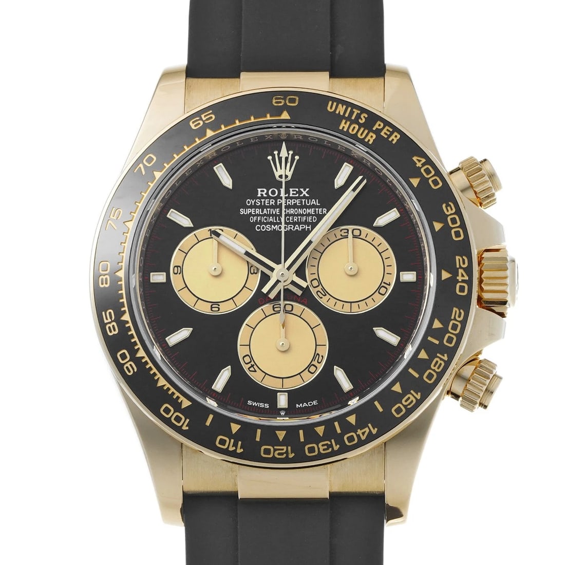 ROLEX Cosmograph Daytona 126518LN Intense Black/Champagne WATCH: Condition:Pre-owned Genre:Wristwatch/mens Brand:ROLEX Model Number:126518LN Movement:Mechanical Automatic / Cal.4131 Dial Color:Intense black/Champagne Case:Yellow Gold Windproof Material:Sapphire Cry