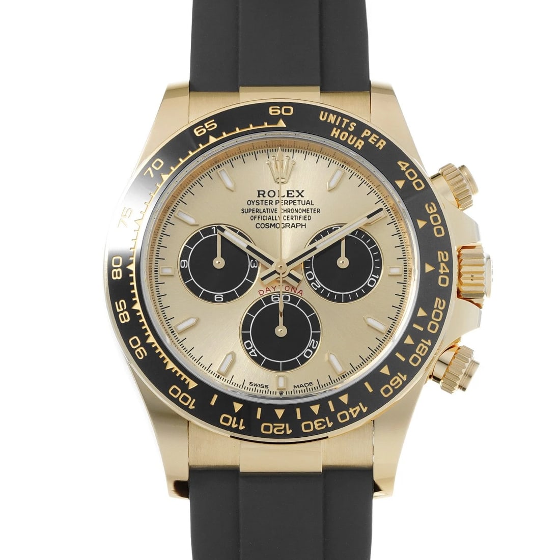 ROLEX Cosmograph Daytona 126518LN Champagne/Bright black WATCH: Condition:Pre-owned Genre:Wristwatch/mens Brand:ROLEX Model Number:126518LN Movement:Mechanical Automatic / Cal.4131 Dial Color:Champagne/Bright black Case:Yellow Gold Windproof Material:Sapphire Crys