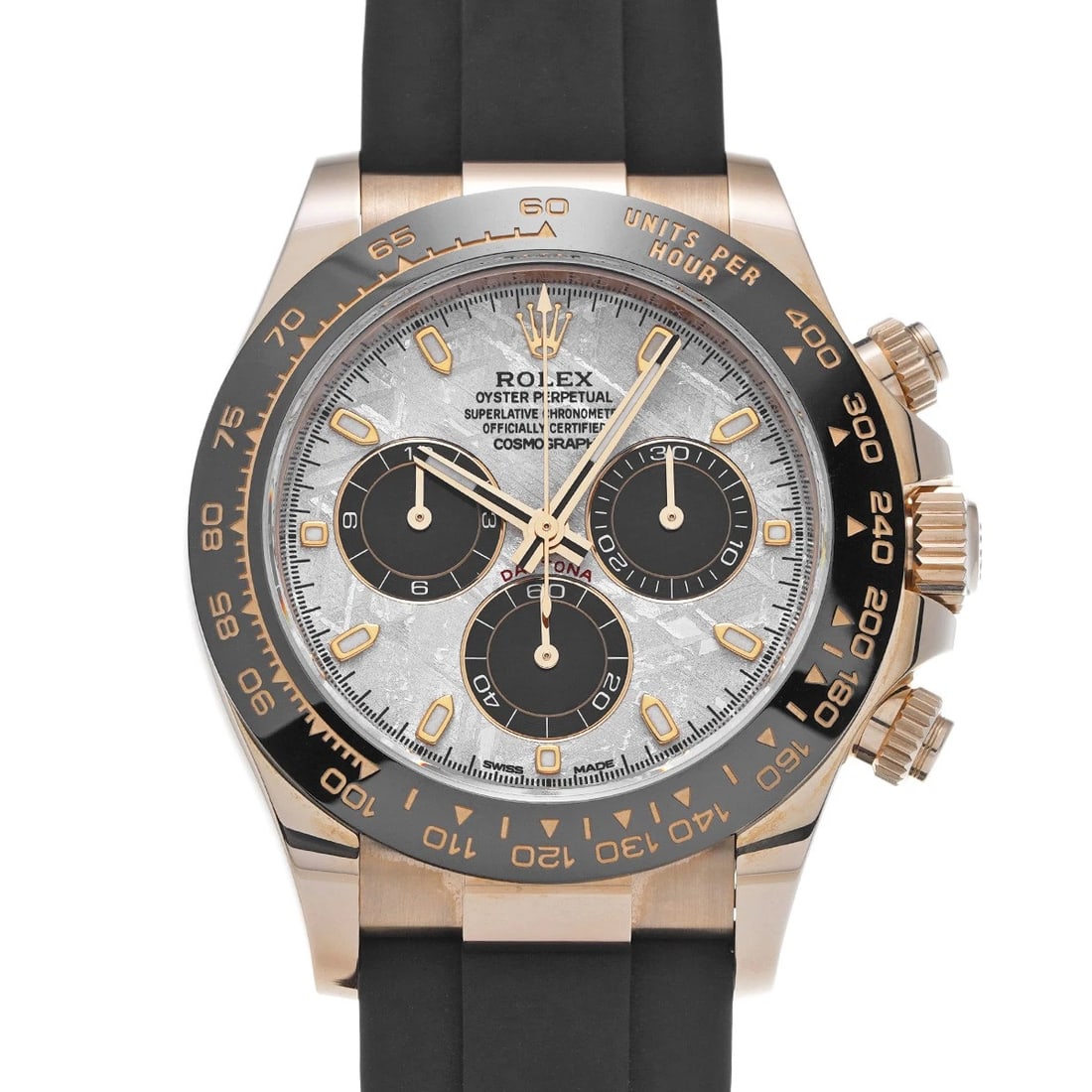 ROLEX Cosmograph Daytona 116515LN Meteolite/black WATCH: Condition:Pre-owned Genre:Wristwatch/mens Brand:ROLEX Model Number:116515LN Movement:Mechanical Automatic / Cal.4130 Dial Color:Meteolite/black Case:Everrose gold Windproof Material:Sapphire Crystal G