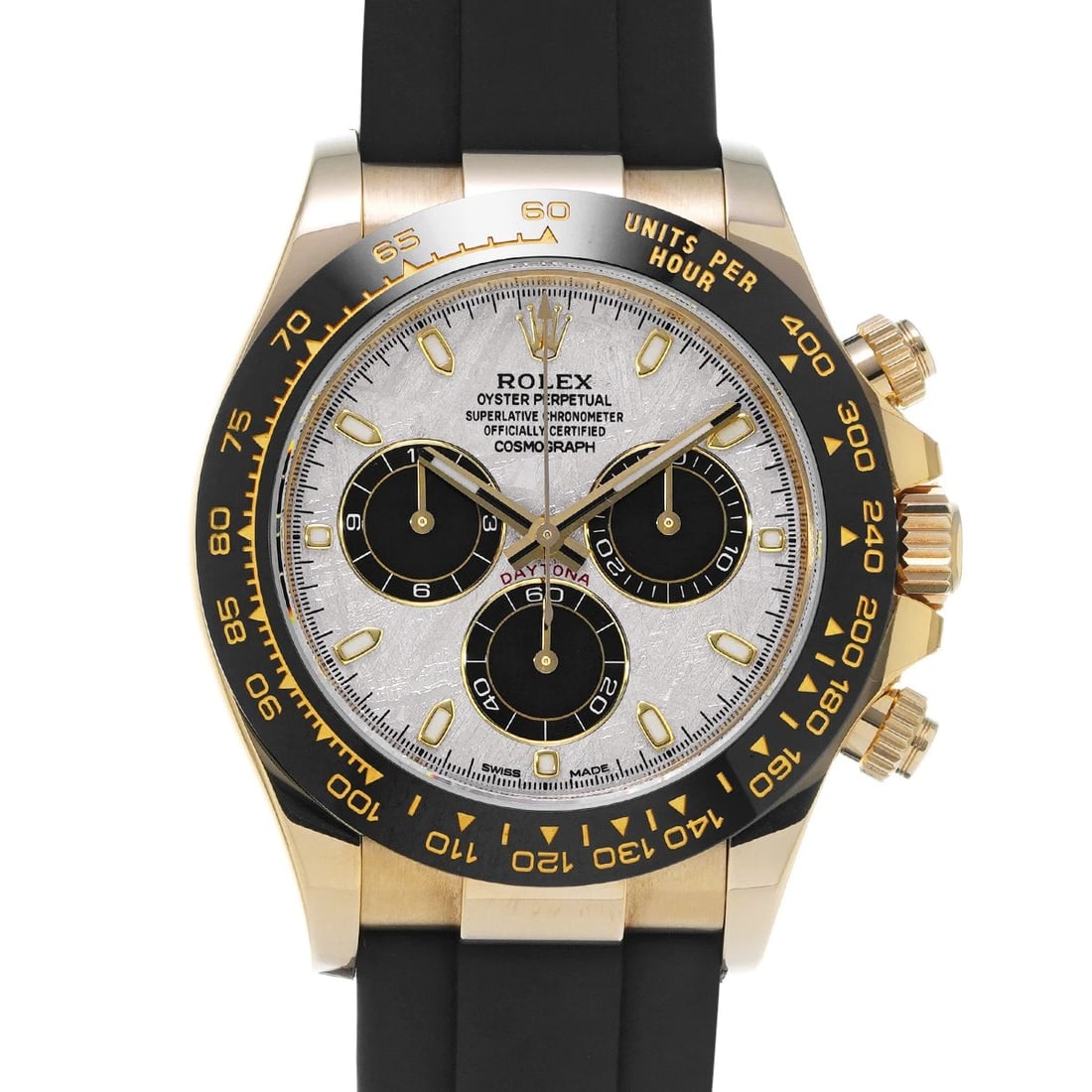 ROLEX Cosmograph Daytona 116518LN Meteolite/black WATCH: Condition:Pre-owned Genre:Wristwatch/mens Brand:ROLEX Model Number:116518LN Movement:Mechanical Automatic / Cal.4130 Dial Color:Meteolite/black Case:Yellow Gold Windproof Material:Sapphire Crystal Gla