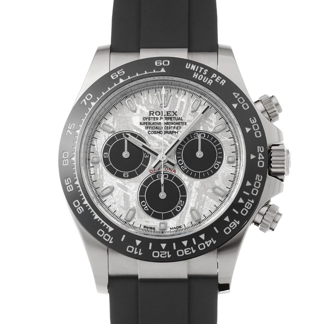ROLEX Cosmograph Daytona 116519LN Meteolite/black WATCH: Condition:Pre-owned Genre:Wristwatch/mens Brand:ROLEX Model Number:116519LN Movement:Mechanical Automatic / Cal.4130 Dial Color:Meteolite/black Case:White gold Windproof Material:Sapphire Crystal Glas