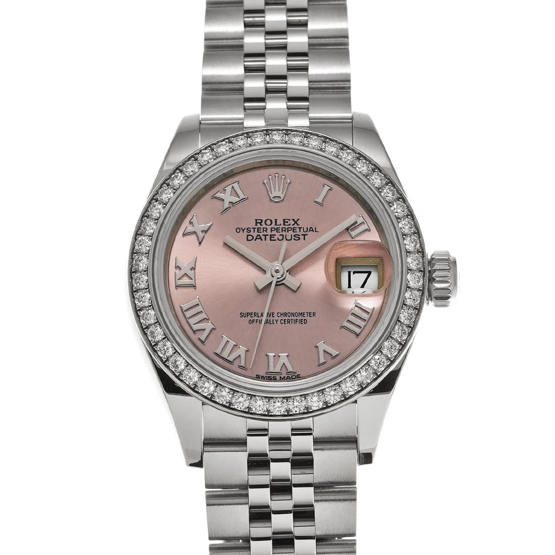 ROLEX Lady-Datejust 28 279384RBR Pink WATCH: Condition:Pre-owned Genre:Wristwatch/Women Brand:ROLEX Model Number:279384RBR Movement:Mechanical Automatic Dial Color:pink Case:Stainless steel Windproof Material:Sapphire Crystal Glass Bezel:White g