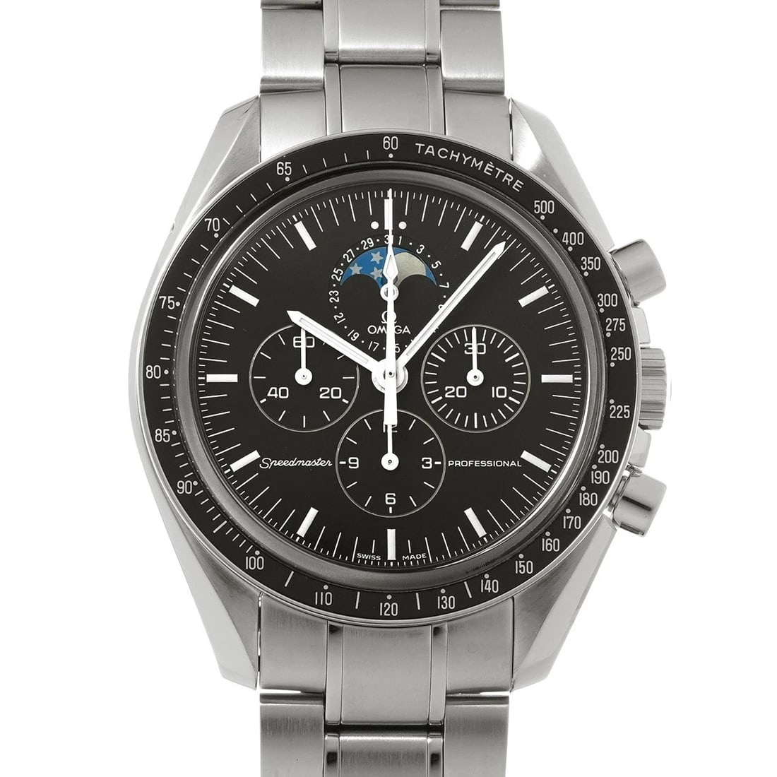 OMEGA Speedmaster Moonwatch Moon Phase 3576.50 Black WATCH: Condition:Pre-owned Genre:Wristwatch/mens Brand:OMEGA Model Number:3576.50 Movement:Hand Winding Dial Color:Black Case:Stainless steel Windproof Material:Sapphire Crystal Glass Bezel:Stainless steel/a