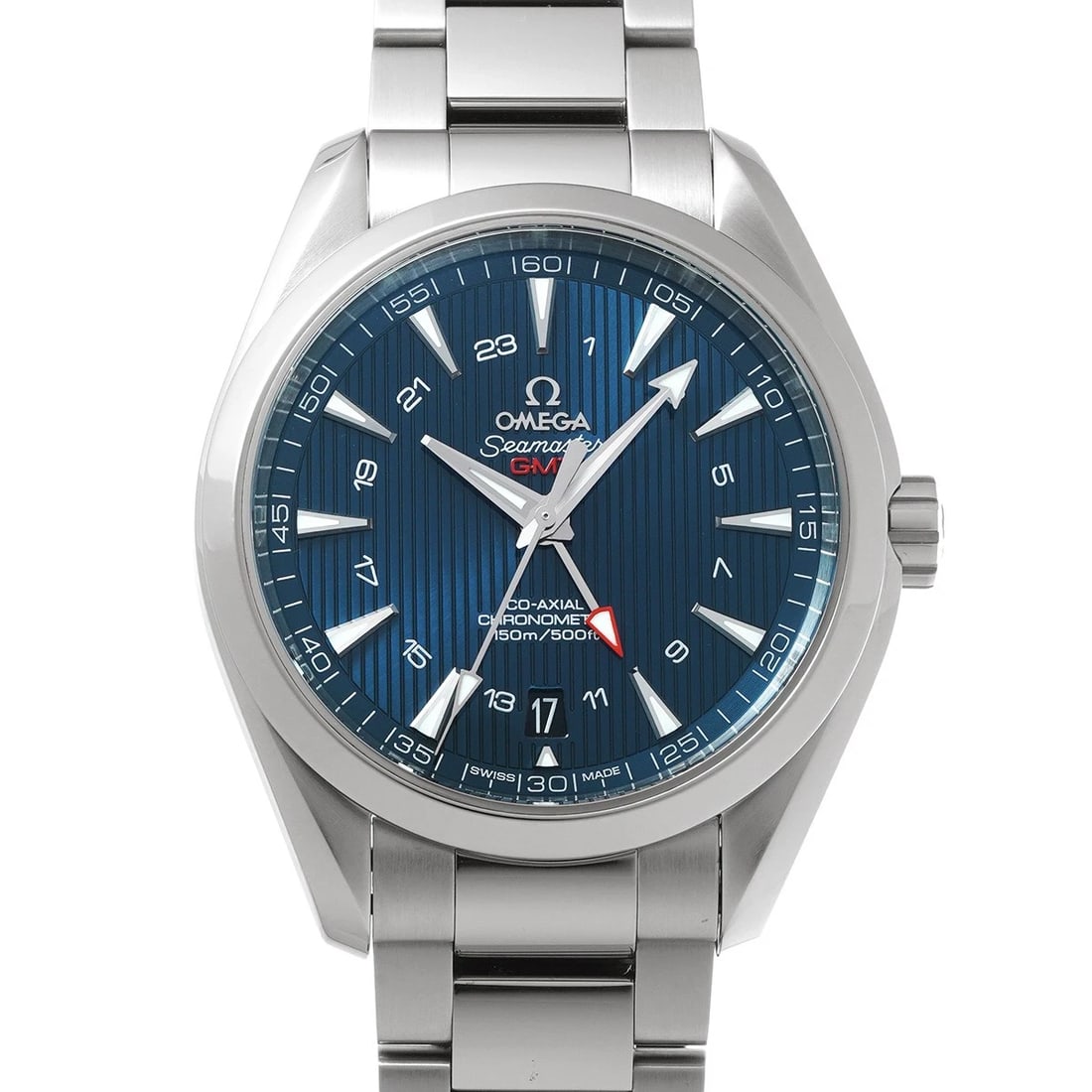 OMEGA Seamaster Aqua Terra Co-axial GMT 231.10.43.22.03.001 Blue WATCH: Condition:Pre-owned Genre:Wristwatch/mens Brand:OMEGA Model Number:231.10.43.22.03.001 Movement:Mechanical Automatic / Cal.8605 Dial Color:Blue Case:Stainless steel Windproof Material:Sapphire Crystal