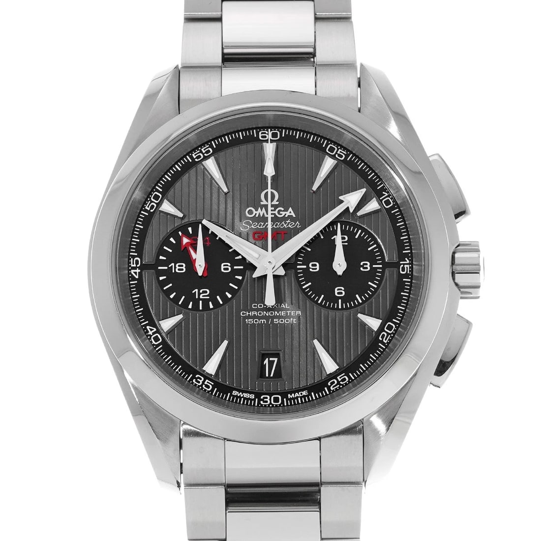OMEGA Seamaster Aqua Terra Co-axial GMT Chronograph 231.10.43.52.06.001: Condition:Pre-owned Genre:Wristwatch/mens Brand:OMEGA Model Number:231.10.43.52.06.001 Movement:Mechanical Automatic / Cal.9605 Dial Color:Gray/black Case:Stainless steel Windproof Material:Sapphire C