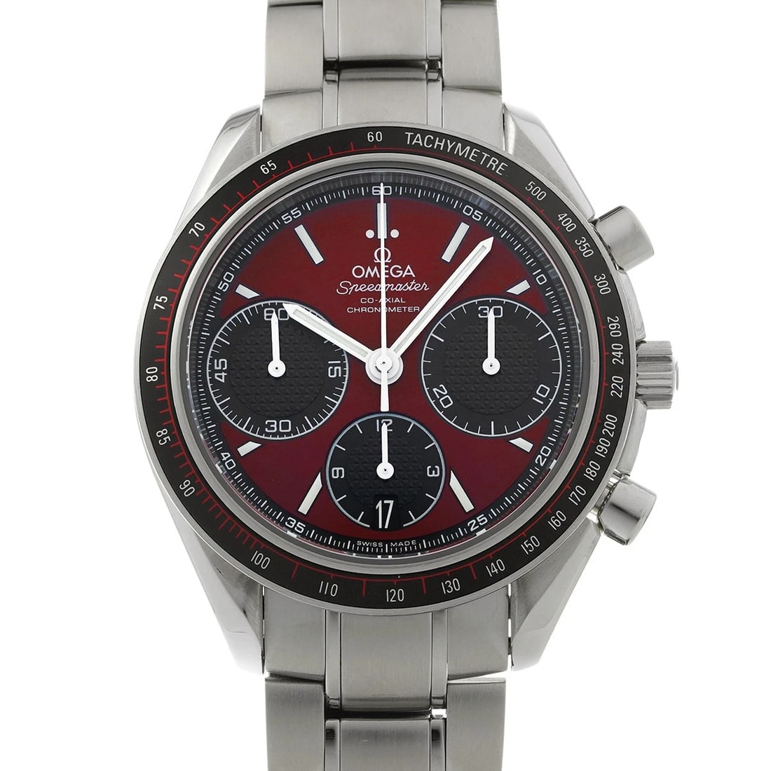 OMEGA Speedmaster Racing Co-axial 326.30.40.50.11.001 Red/black WATCH: Condition:Pre-owned Genre:Wristwatch/mens Brand:OMEGA Model Number:326.30.40.50.11.001 Movement:Mechanical Automatic / Cal.3330 Dial Color:Red/black Case:Stainless steel Windproof Material:Sapphire Cr