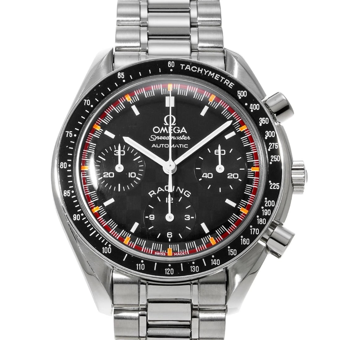 OMEGA Speedmaster Racing Michael Schumacher 2000 3518.50 Black WATCH: Condition:Pre-owned Genre:Wristwatch/mens Brand:OMEGA Model Number:3518.50 Movement:Mechanical Automatic Dial Color:Black Case:Stainless steel Windproof Material:Plastic Glass Bezel:Stainless steel/al