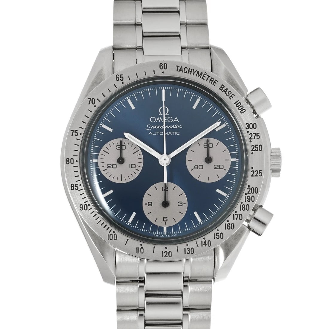 OMEGA Speedmaster Automatic 3510.82 Blue/Silver WATCH: Condition:Pre-owned Genre:Wristwatch/mens Brand:OMEGA Model Number:3510.82 Movement:Mechanical Automatic Dial Color:Blue/Silver Case:Stainless steel Windproof Material:Plastic Glass Bezel:Stainless st