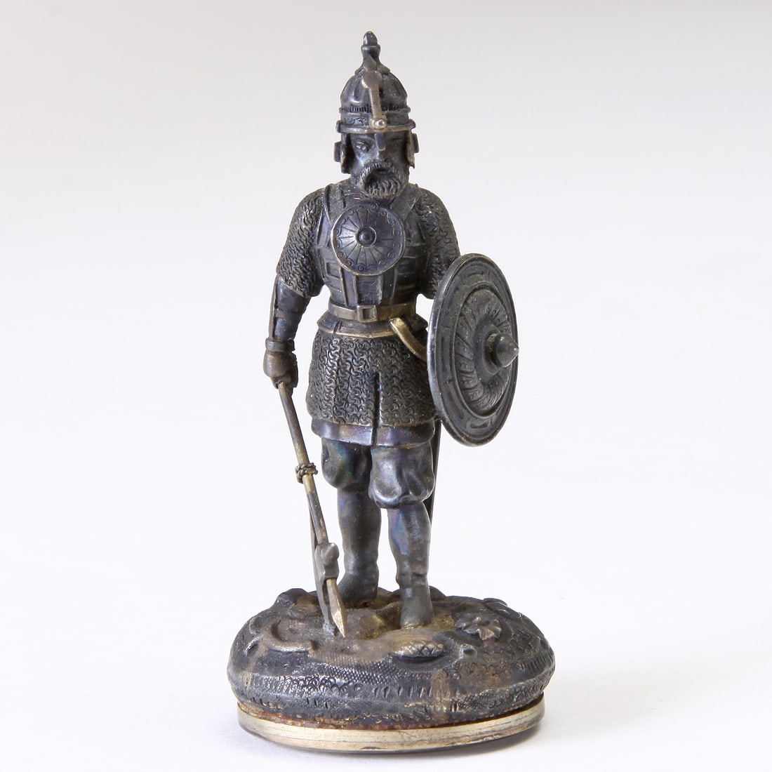 SILVERED BRONZE MEDIEVAL KNIGHT SIGNET DESK SEAL ca. 1875