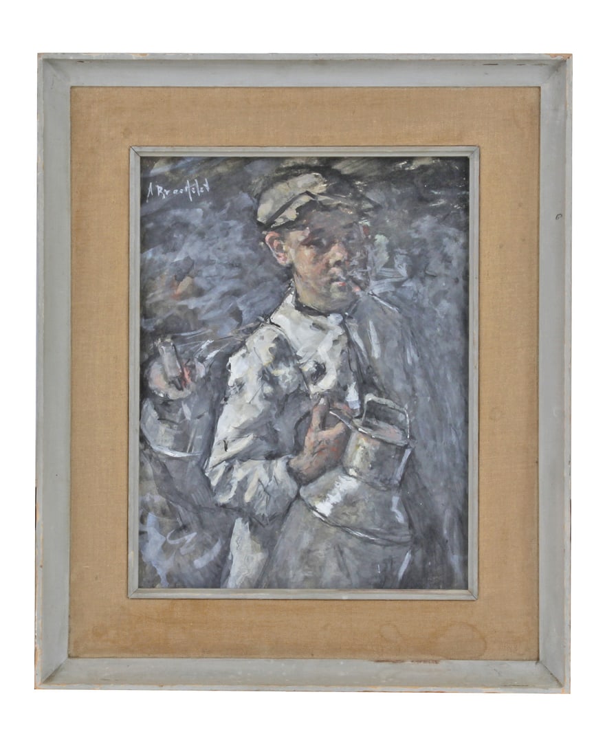 Ca. 1940 European School Impressionistic Figural Portrait Painting Gouache/Paper