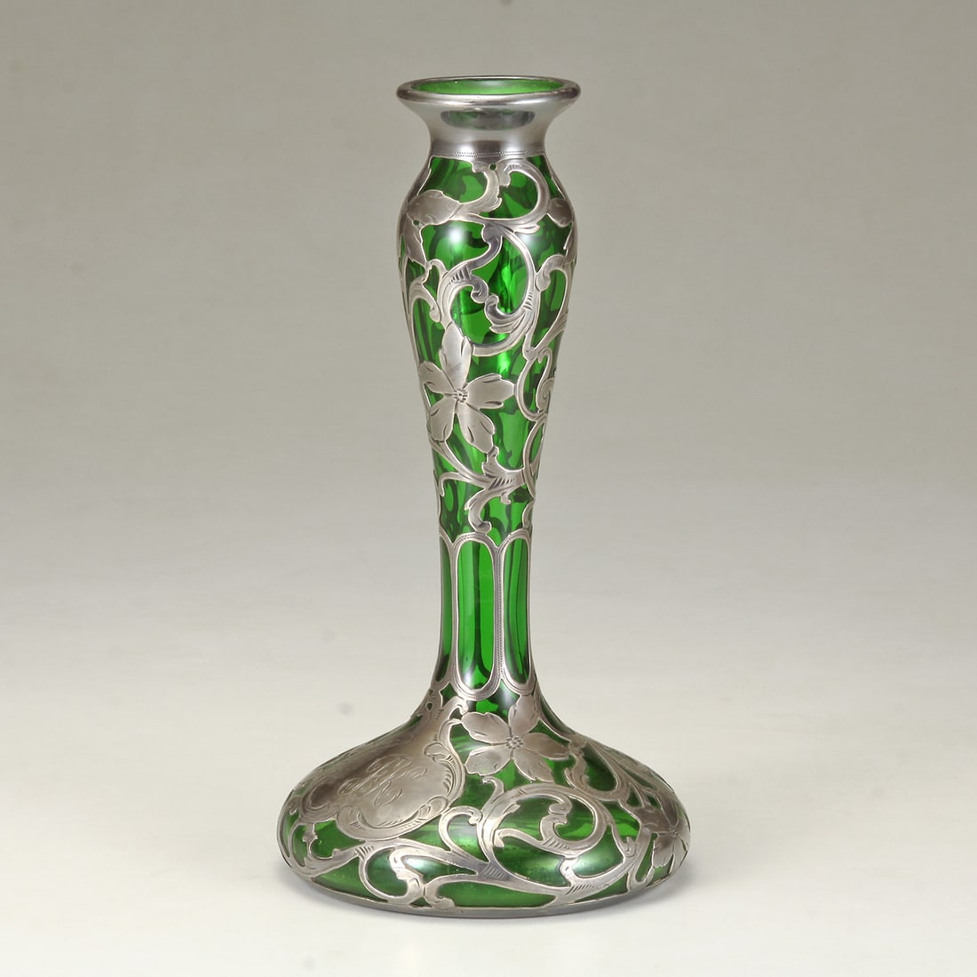 AN ALVIN SILVER OVERLAID GLASS VASE ca. 1900 (1 of 10)