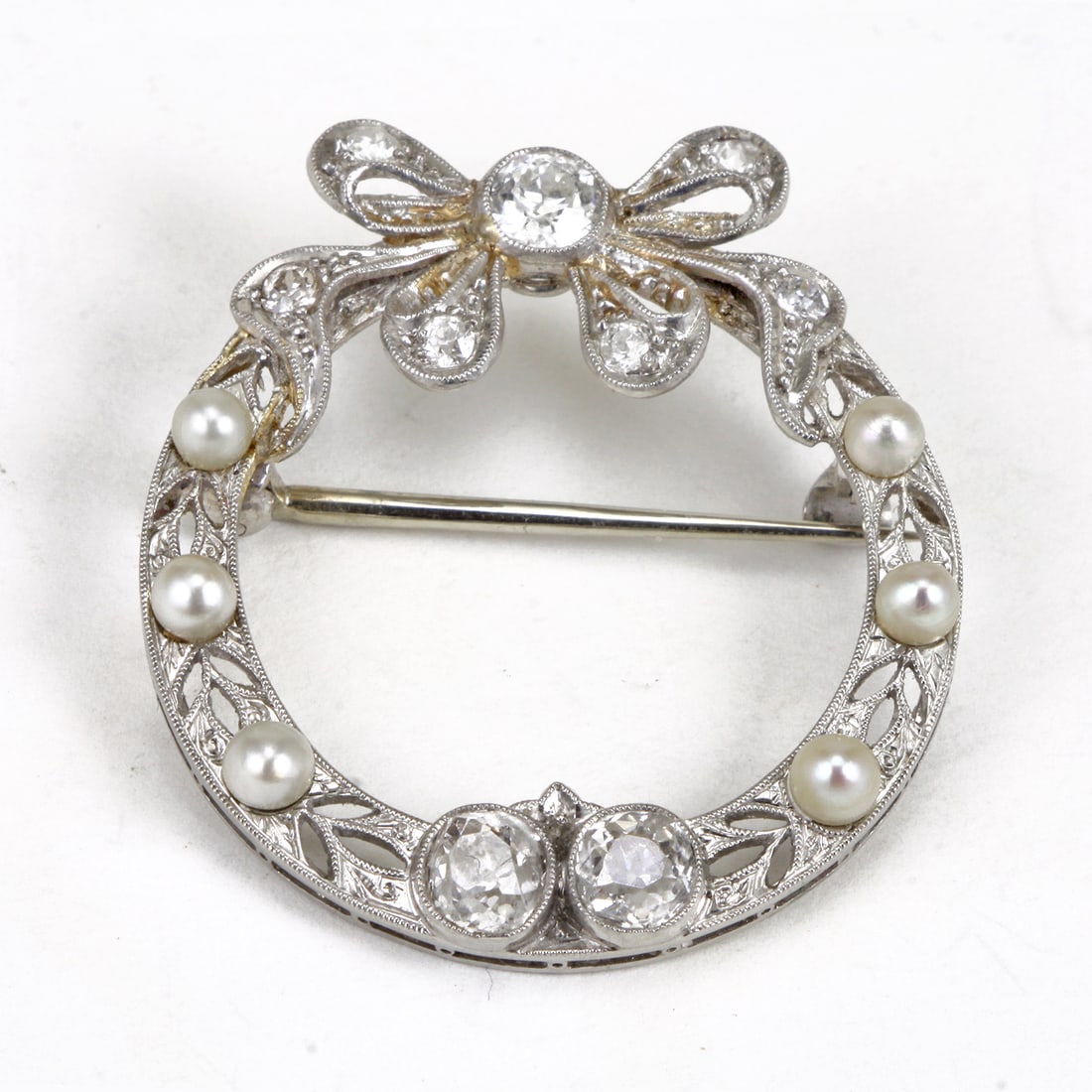 C1910 BELLE EPOQUE DIAMOND, PLATINUM, & GOLD BROOCH (1 of 8)