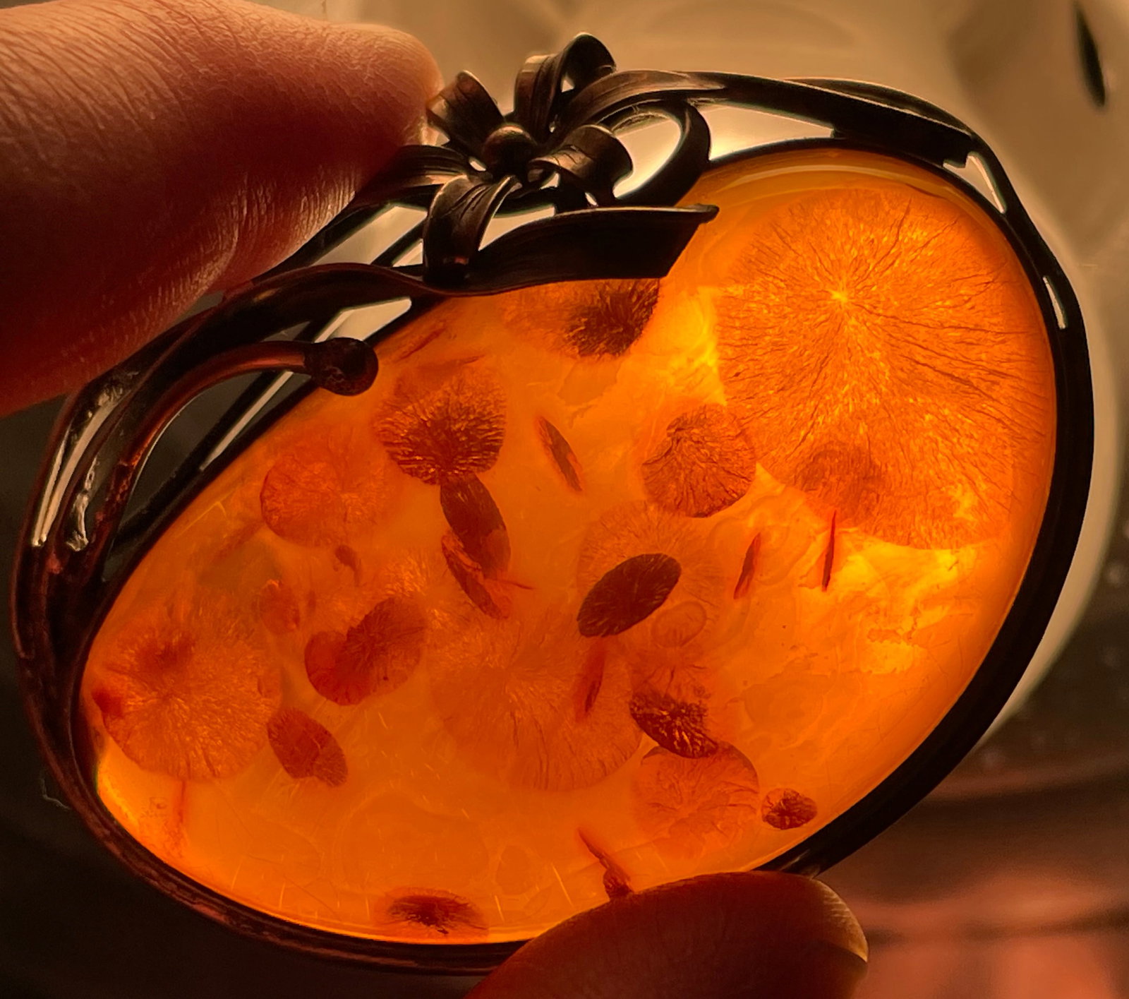 1920 Baltic Amber “Honey?? Brownish-Yellowish-Orange Sterling Silver Ladies Brooch (1 of 14)