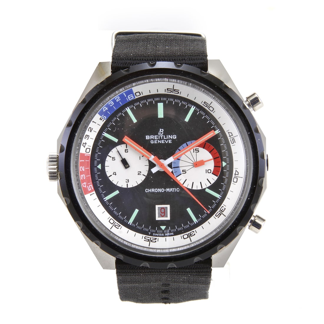 BREITLING CHRONO-MATIC REF. 7651 SPORT CHRONOGRAPH: Brand: Breitling Ref: 7651 Model: CHRONO-MATIC Serial: 125**** Gender: Men’s Movement: Swiss Automatic 17J Caliber: 11Crystal Type: Sapphire Case Material: Stainless Steel Bez