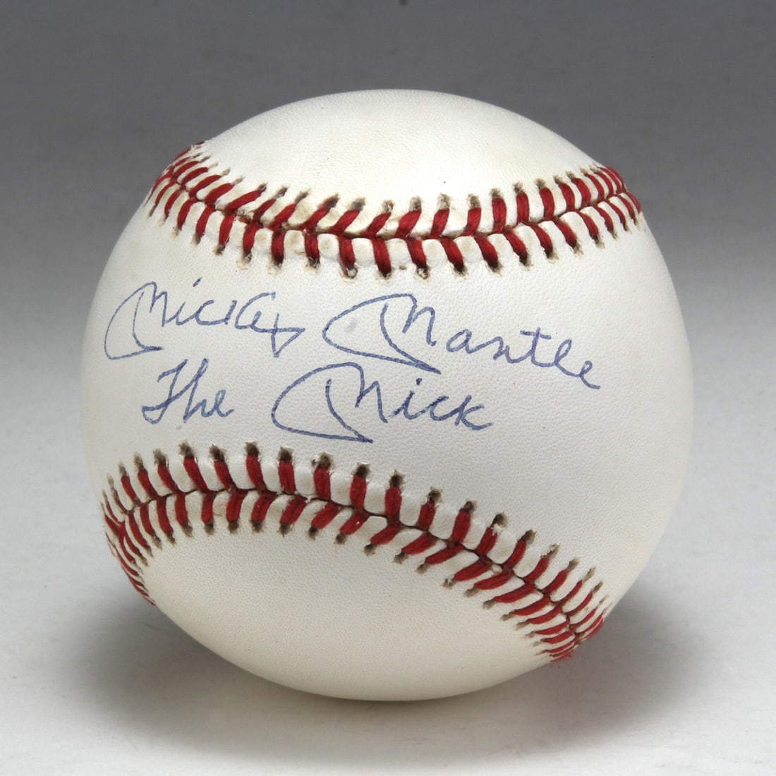 Spurious Mickey Mantle Single Signed Baseball With Inscription "The Mick" PSA DNA: Mickey Mantle Single Signed Baseball With Inscription. Mickey Mantle won three American League MVP Awards, reflecting his dominance during baseball's golden era. He captured the honor in 1956, w