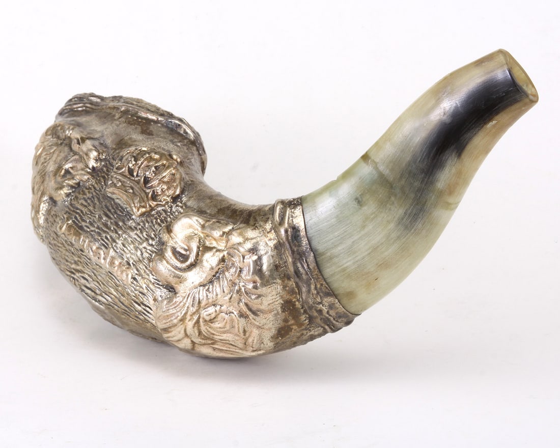 SHOFAR RAM'S HORN STERLING SILVER LIONS OF JUDAH, JERUSALEM JEWISH ROSH HASHANAH YOM KIPPUR (1 of 11)