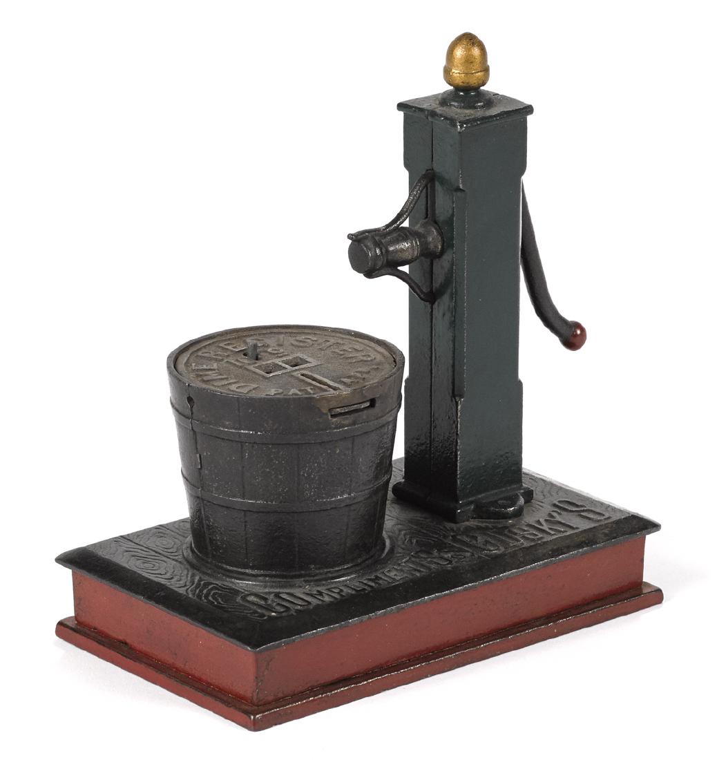 Cast iron Pump and Bucket mechanical bank, inscribed on (1 of 1)