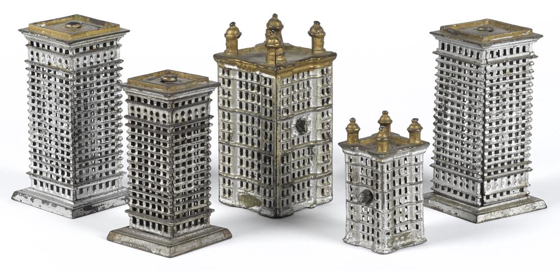 Five cast iron building still banks, to include three (1 of 1)