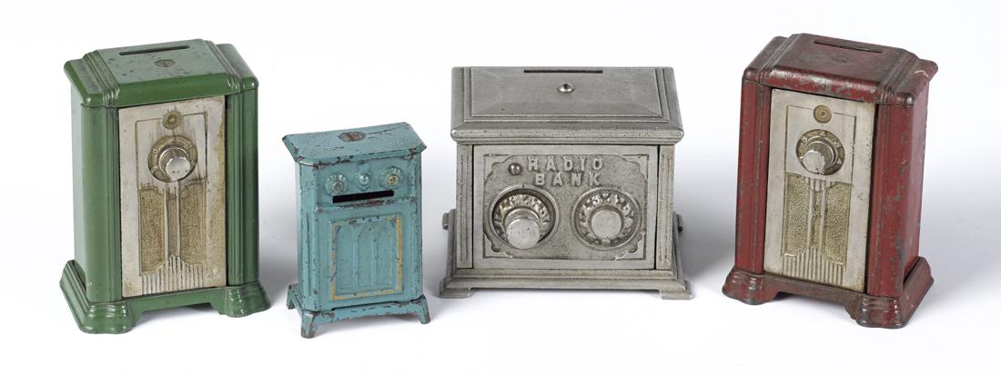 Four cast iron radio still banks, to include three (1 of 1)