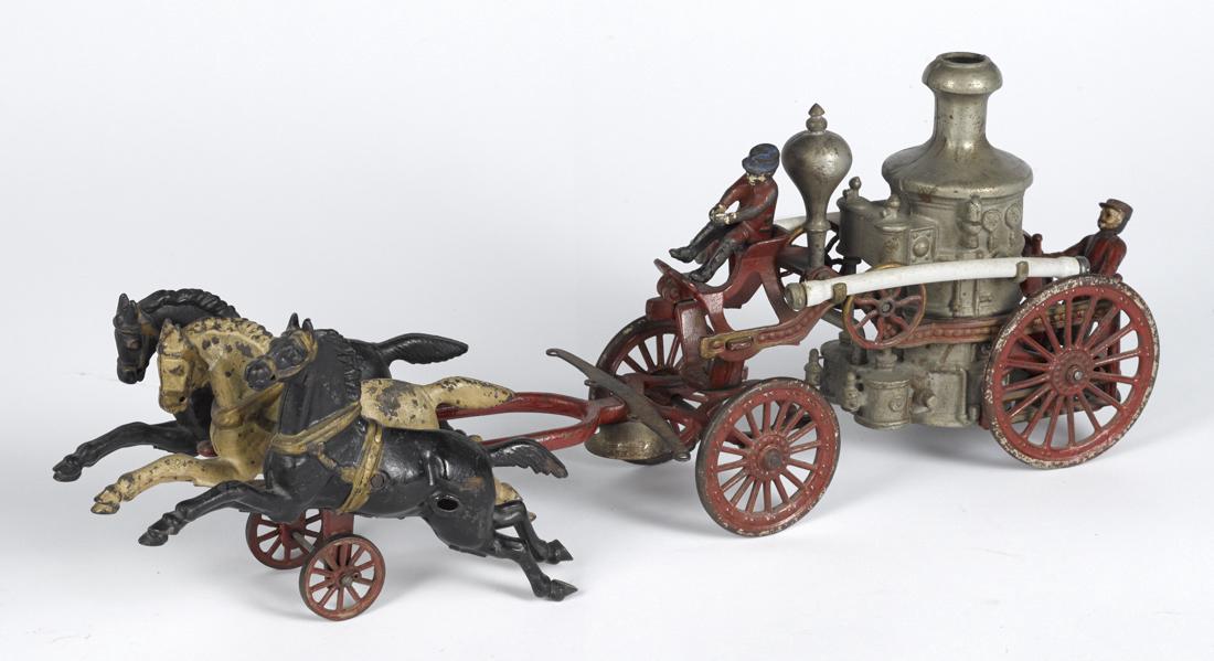 Large Hubley cast iron horse drawn fire pumper with a (1 of 1)
