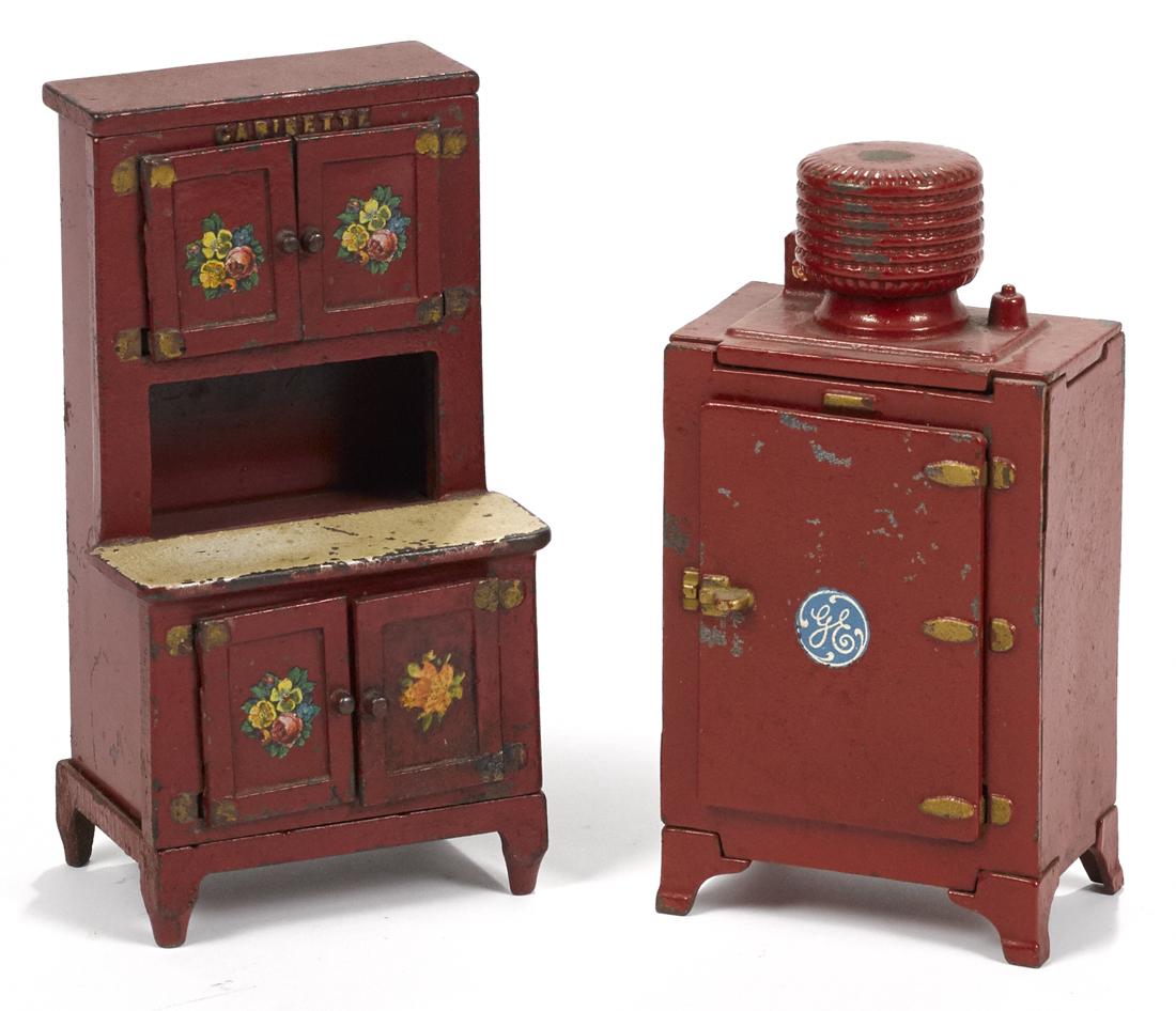 Two Hubley cast iron red refrigerators, to include a (1 of 1)