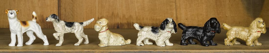 Six Hubley cast iron dog paperweights, tallest - 3''. (1 of 1)